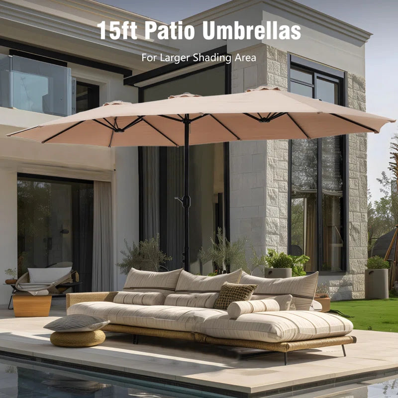 Nyasia 15 Ft. X 9 Ft. Rectangular Market Umbrella with Base